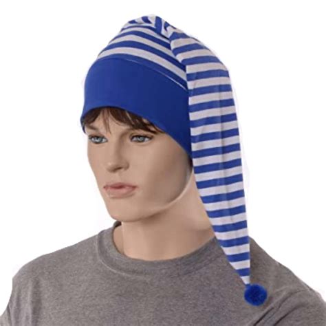 Night Cap Blue White Striped Cotton Nightcap With Pompom Adult Etsy