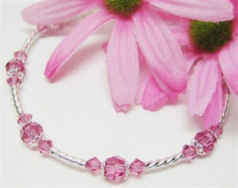 October Birthstone Bracelet Swarovski Crystal Rose Pink