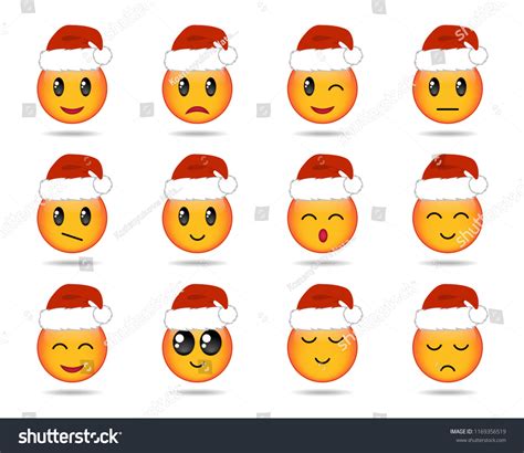 Set Yellow Emojis Emoticons Christmas Holidays Stock Vector Royalty