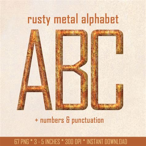 Rusty Metal Alphabet Clipart Rusted Digital Font Printable Etsy