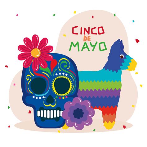 piñata mexicana y calavera con flores de cinco de mayo diseño vectorial