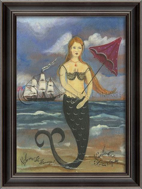 Black Bevel Framed Strawberry Blonde Nantucket Mermaid With Darling Red