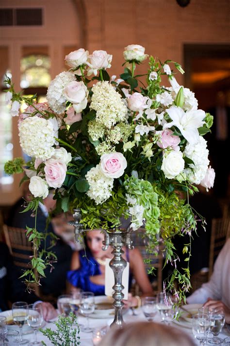 White And Pink Roses Tall Centerpiece Elizabeth Anne Designs The