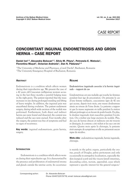 Pdf Concomitant Inguinal Endometriosis And Groin Hernia Case Report
