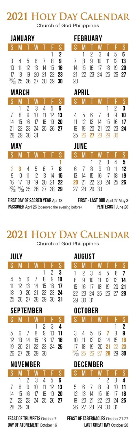 Holy Day Calendar Church Of God Philippines
