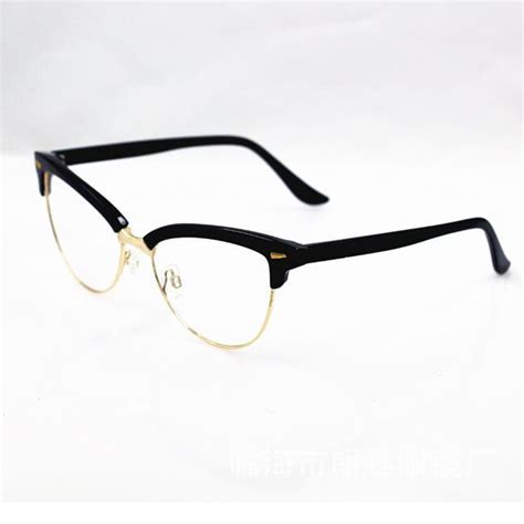 women s half rim cat eye eyewear frames metal rivet optical glasses frame brand designer