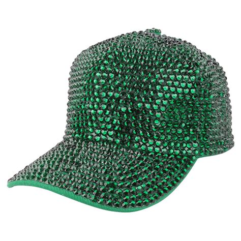 Bling Rhinestone Crystal Studded Adjustable Baseball Cap Emerald