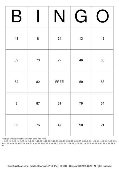 Numbers 1 90 Bingo Cards To Download Print And Customize