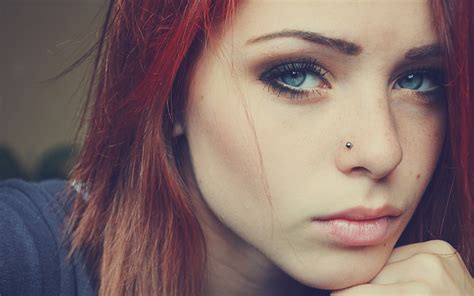 Wallpaper Face Redhead Model Blue Eyes Piercing Fashion Nose