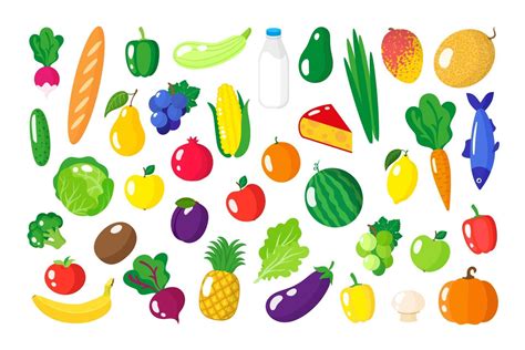 Conjunto De Dibujos Animados De Vector De Alimentos Orgánicos