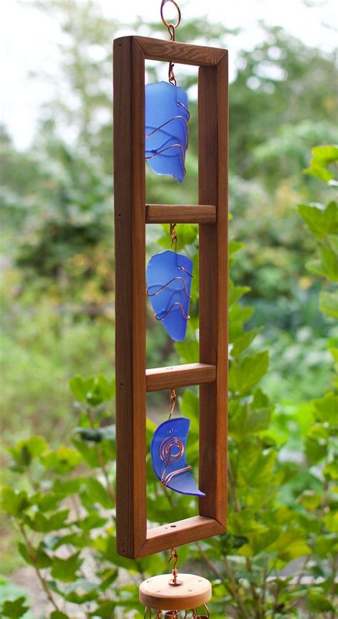 Wind Chime Copper Framed Sea Glass Outdoor Art In 2020 Wind Chimes Copper Hangers Copper Frame