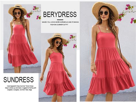 Berydress Womens Summer Dresses Spaghetti Strap Tiered Midi Dress