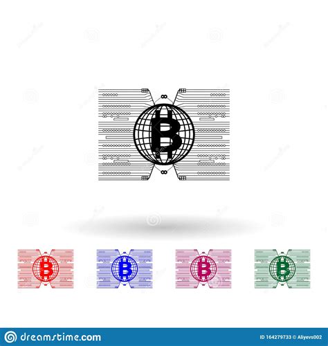 Icône Multicolore Bitcoin Du Monde Glyphe Simple Vecteur Plat De
