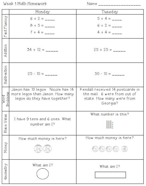 Give A Hoot For 2nd Grade 2nd Grade Weekly Math Homework