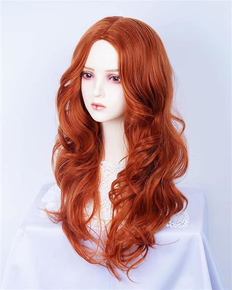 gerulyss copper red wig for women long wavy auburn middle part wigs with bangs