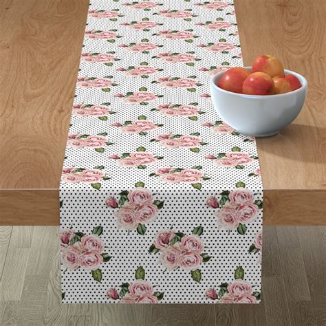 Table Runner Scattered Rose Posies Pink Floral Flowers Baby Girl Cotton