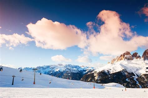 Premium Photo Ski Lift And Slope In Val Di Fassa Ski Resort In Winter