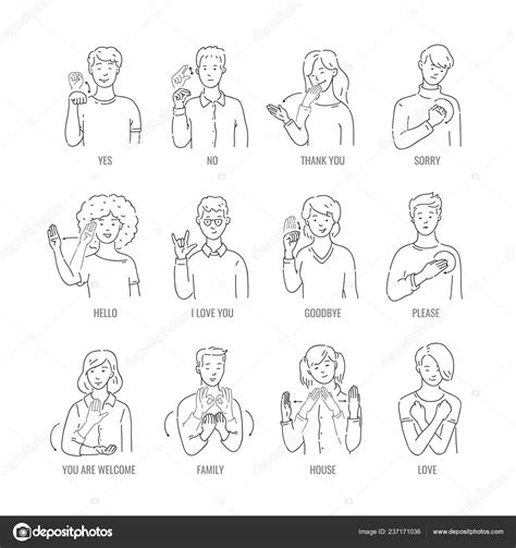 Vector Deaf Mute Sign Language Character Gesture — Stock