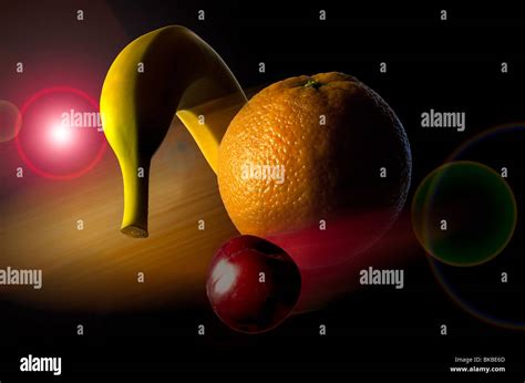 Sélection De Fruits Dans Lespace Flottant Orange Banane Et Une Prune Collage Définie Dans L