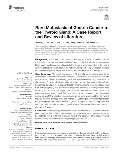 Pdf Rare Metastasis Of Gastric Cancer To The Thyroid Gland A Case