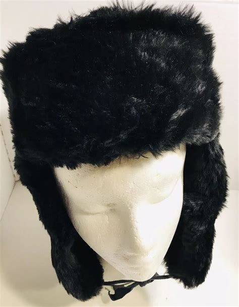 Russian Black Fur Hat Ushanka With Ear Flaps Vintage Gem