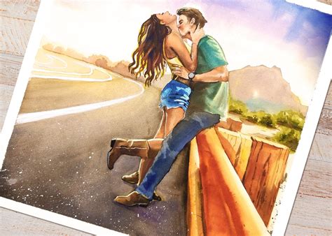 Love Couple Watercolor Painting Man Woman Art Romantic Scenes Etsy