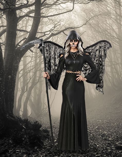 Ladies Grim Reaper Costume Adult Ladies Gothic Sexy Grim Reaper Death Halloween Party