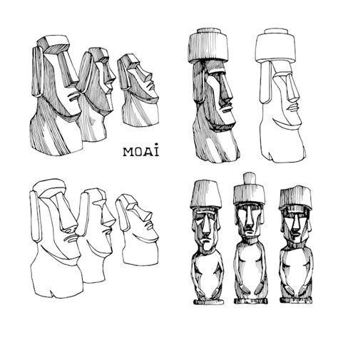 Um Grupo De Estátuas De Pedra Dos Monumentos Moai Da Ilha De Páscoa Uma