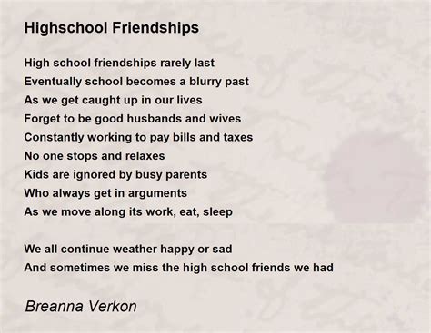 Highschool Friendships Highschool Friendships Poem By Breanna Verkon