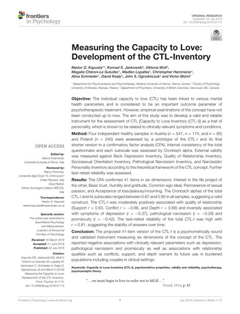 Pdf Measuring The Capacity To Love Development Of The Ctl Inventory