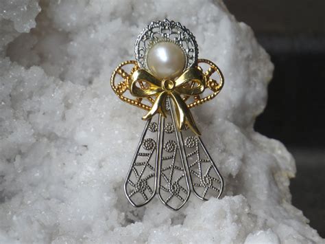 Angels Angel Pin Angel Brooch Religious Pin Pearls Silver Etsy