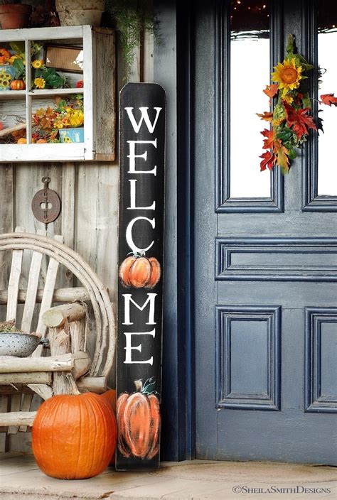 Welcome Sign Fall Rustic Welcome Sign Vertical Front Door Etsy Fall