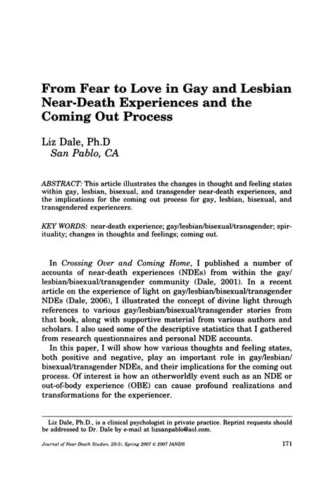 from fear to love in gay and lesbian near death experiences and the coming out process page