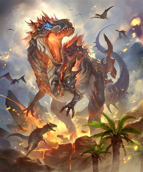 Card Wildfire Tyrannosaur 神話上の生き物の芸術 架空の生き物 シャドウバース イラスト