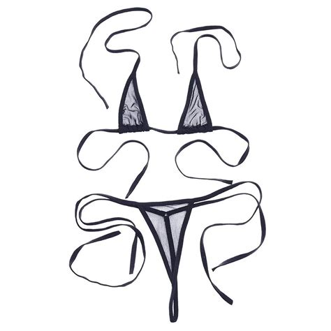 Women’s Sheer Extreme Swimsuit Bikini Halterneck Top And Tie Sides Micro Bikini Thong Sets Buy