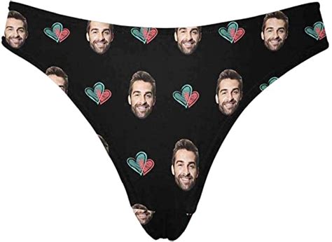 Custom Face Thongs Two Hearts And Multy Faces Black Funny Sexy Thongs For Valentine