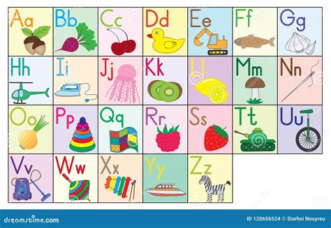 English Alphabet Cards Set Education For Kids Stock Vector
