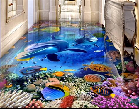 Custom 3d Flooring Murals Underwater World Dolphin 3d Floor Tiles