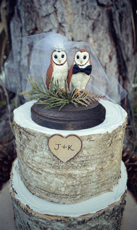 Owl Wedding Cake Topper Bride Groom Rustic Woodland Animal Bird Custom