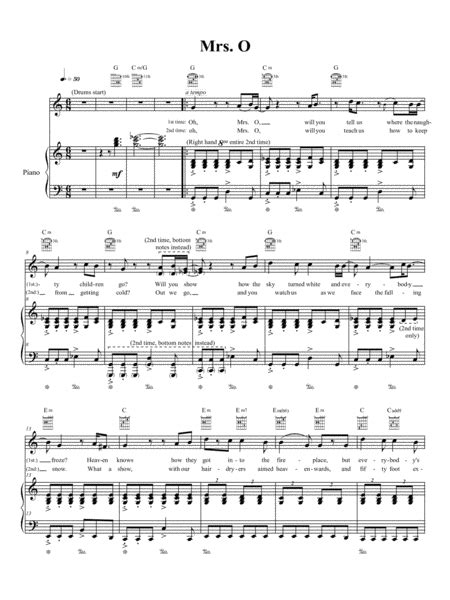 Mrs O By The Dresden Dolls Piano Vocal Guitar Digital Sheet
