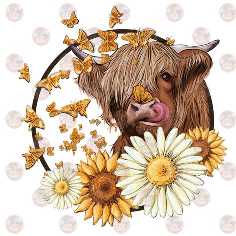 Highland Cow Sunflowers And Butterflys Sublimation Transfer Classy Crafts
