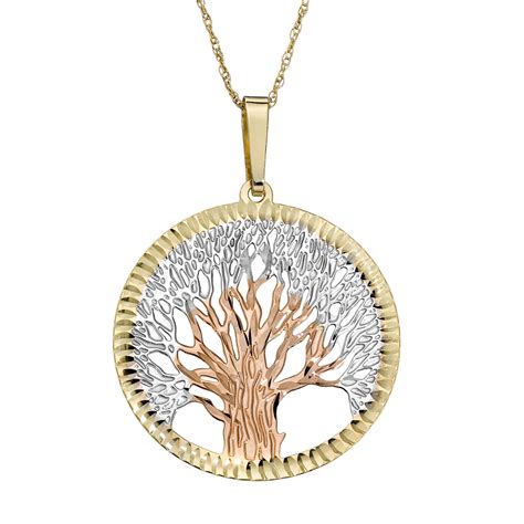 Jewelry For Trees 10k Tri-Color Gold Diamond Cut Tree of Life Pendant - Jewelry - Pendants ...