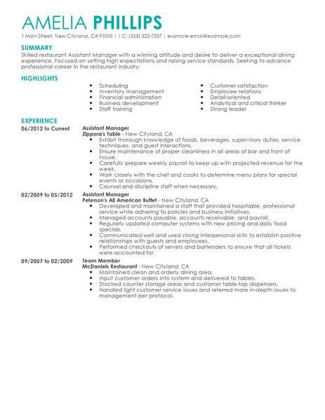 Wrote the bible on financial systems management. Best Restaurant Assistant Manager Resume Example | LiveCareer