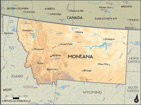 Geographical Map Of Montana And Montana Geographical Maps
