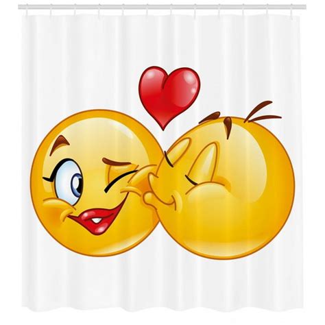 Emoji Shower Curtain Romantic Flirty Loving Smiley Faces Couple Kissing Eachother Hearts Image