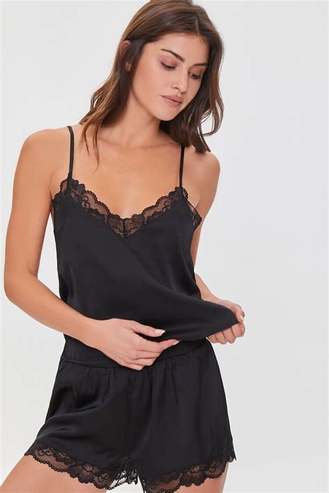 Forever 21 Satin Lounge Cami And Shorts Set Black Forever21usa