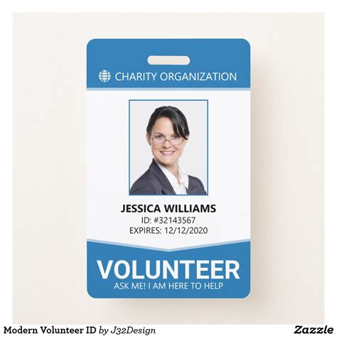 Modern Volunteer Id Badge Zazzle Id Card Template Card Template