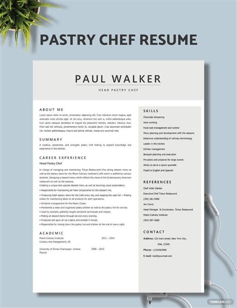 Free Pastry Chef Resume Download In Word