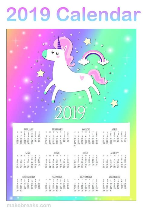 printable unicorn  page  calendar  unicorn