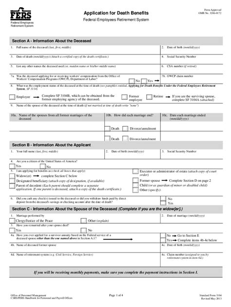 Sf3104 2 Application For Death Benefits Federal Employees Fill
